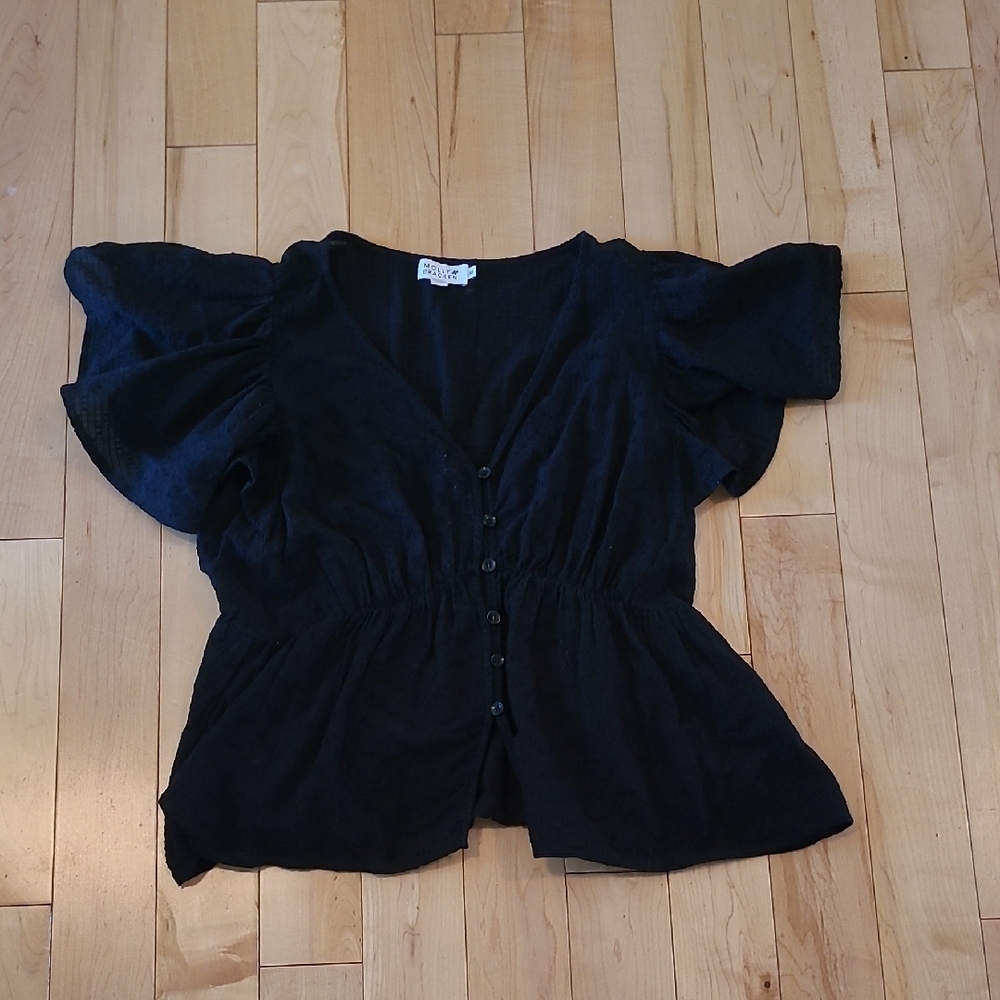 Molly Bracken Wonem's Size Medium Black Button-Up Blouse
